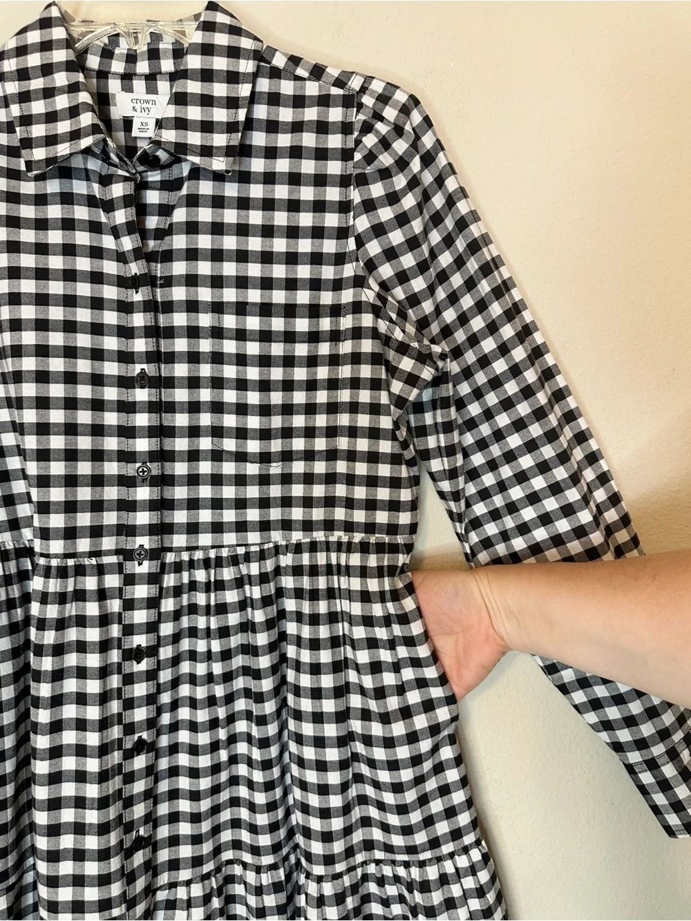 Crown and Ivy Black and White Gingham Shirt Dress with Pockets- size XS - Picture 6 of 12